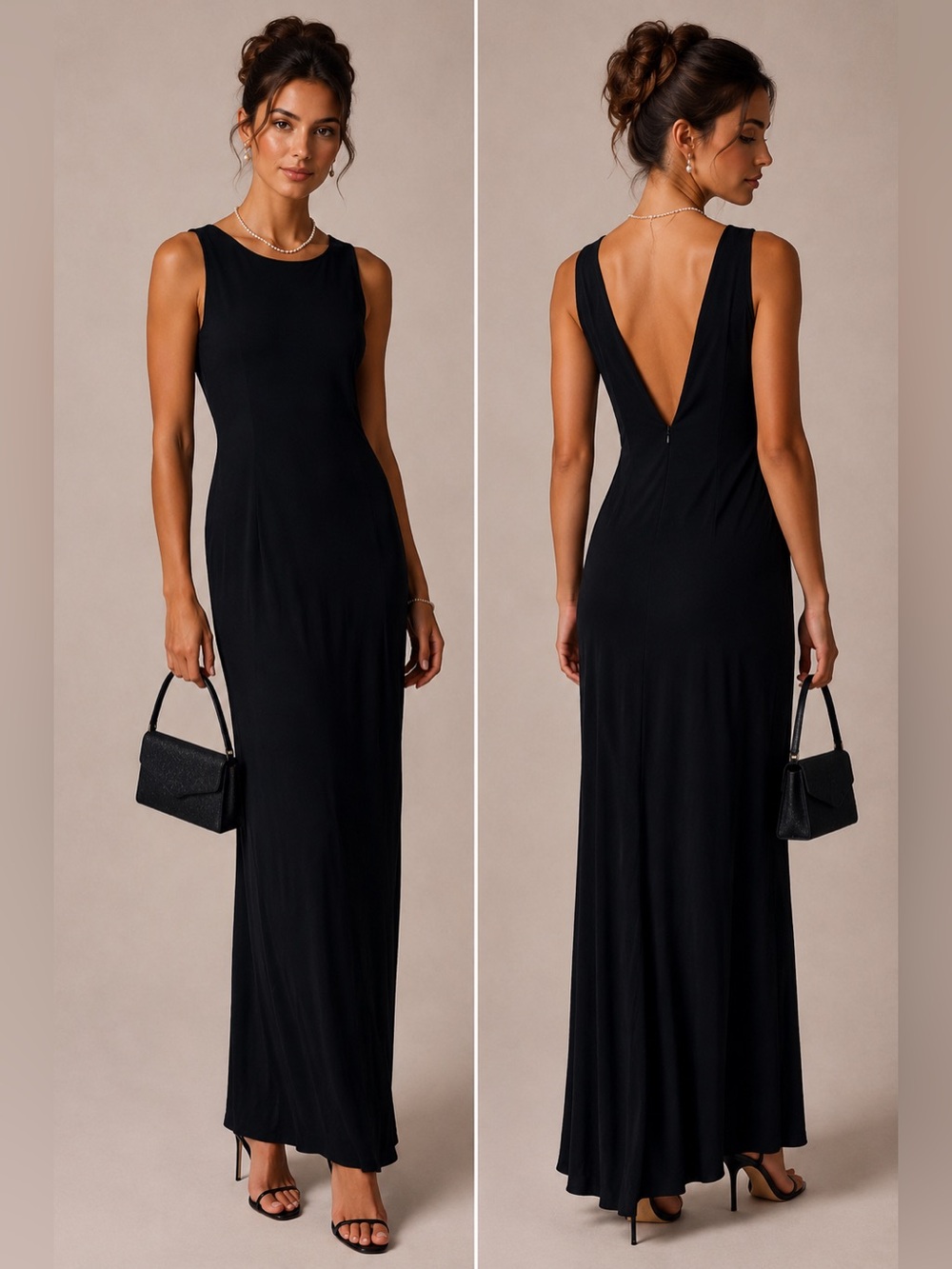 Vintage 90’s Jessica McClintock Black Sleeveless Maxi Dress with Deep V Back 8